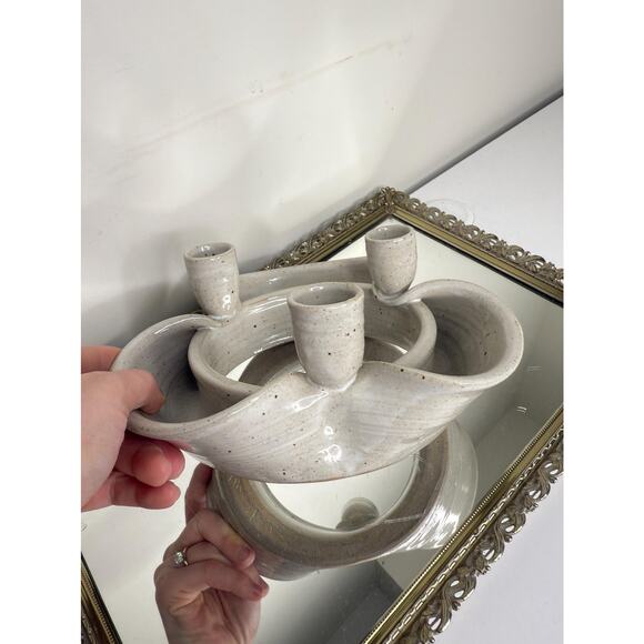 Unique Ceramic Candle Holder Signed Pottery Contemporary Center Piece, 3 candle - Picture 4 of 8